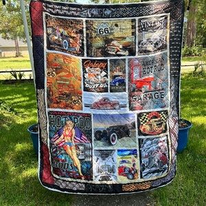 Route 66 Hot Rod Pinup Duvet Cover Throw 56'"x 67"